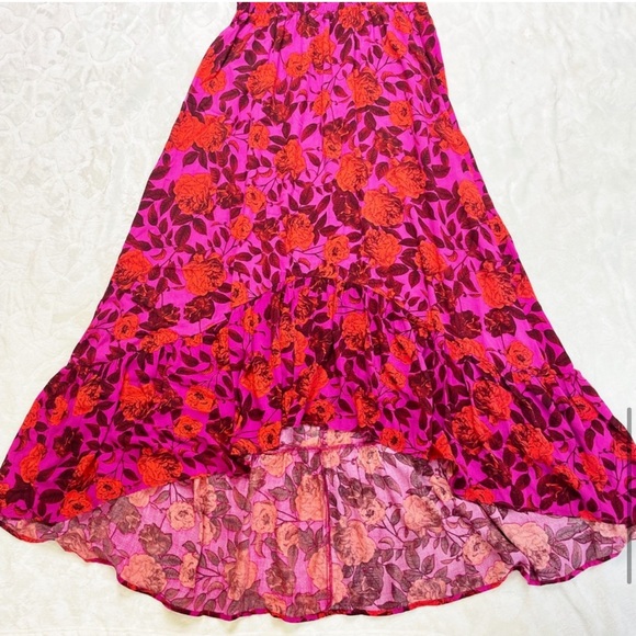 Abel the Label Floral Flutter Sleeve Fucshia Pink Red High Low Maxi Dress Medium - Picture 9 of 15